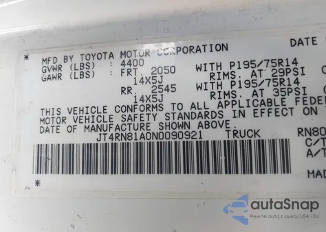 1992 Toyota Pickup 1/2 Ton Short Wheelbase from USA, damaged, VIN JT4RN81A0N0090921
